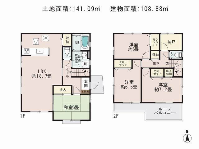 Floor plan. (1 Building), Price 58,800,000 yen, 4LDK+S, Land area 141.09 sq m , Building area 108.88 sq m