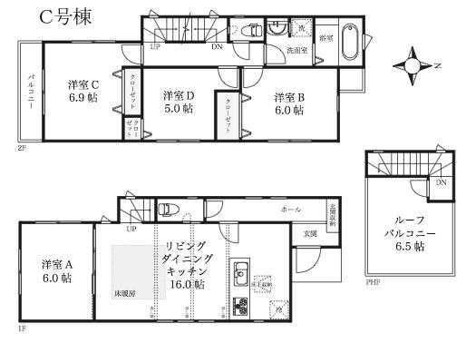 Floor plan. (C Building), Price 37,800,000 yen, 4LDK, Land area 92.69 sq m , Building area 97.28 sq m