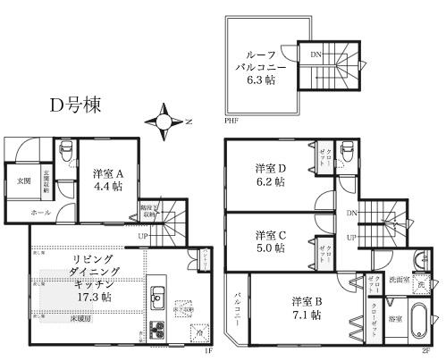 Floor plan. (D section), Price 40,800,000 yen, 4LDK, Land area 127.78 sq m , Building area 99.35 sq m