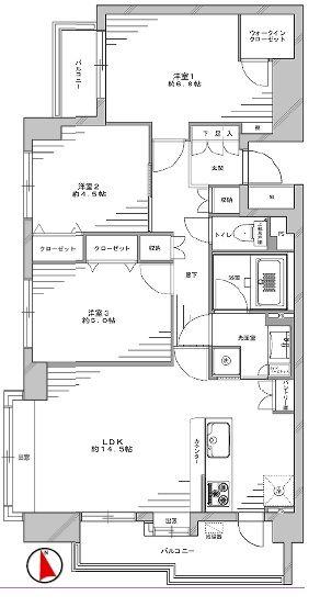 Floor plan. 3LDK, Price 39,800,000 yen, Occupied area 71.59 sq m , Balcony area 8.88 sq m