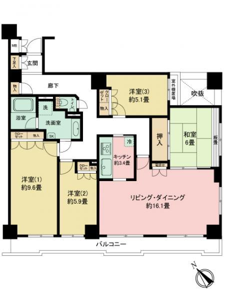 Floor plan. 4LDK, Price 32,800,000 yen, Footprint 111.93 sq m , Balcony area 14.19 sq m