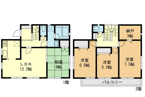 Floor plan. (1 Building), Price 37,800,000 yen, 4LDK, Land area 130.86 sq m , Building area 93.96 sq m