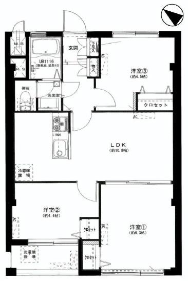 Floor plan. 3LDK, Price 16,900,000 yen, Occupied area 55.69 sq m , Balcony area 2.9 sq m