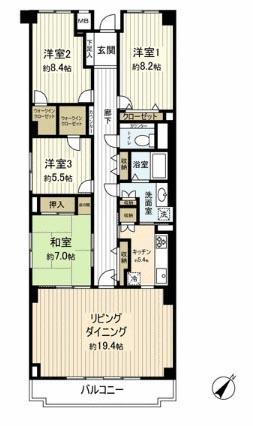 Floor plan. 4LDK, Price 45,800,000 yen, Footprint 127.38 sq m , Balcony area 8.7 sq m