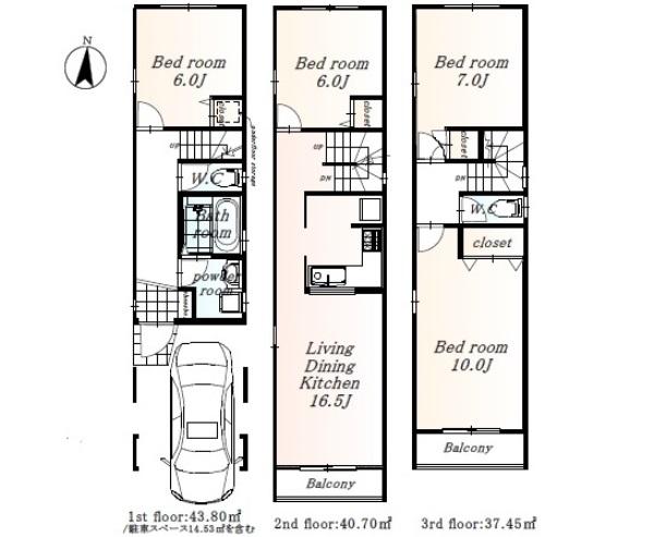 Floor plan. (B Building), Price 39,800,000 yen, 4LDK, Land area 68.18 sq m , Building area 121.95 sq m