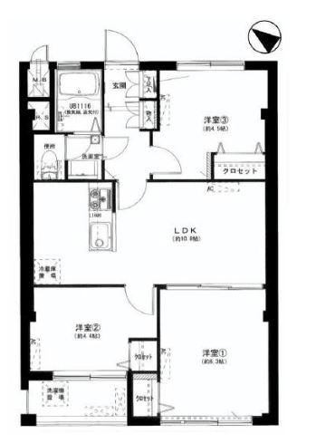 Floor plan. 3LDK, Price 16,900,000 yen, Occupied area 55.69 sq m , Balcony area 2.9 sq m per yang ・ Good view
