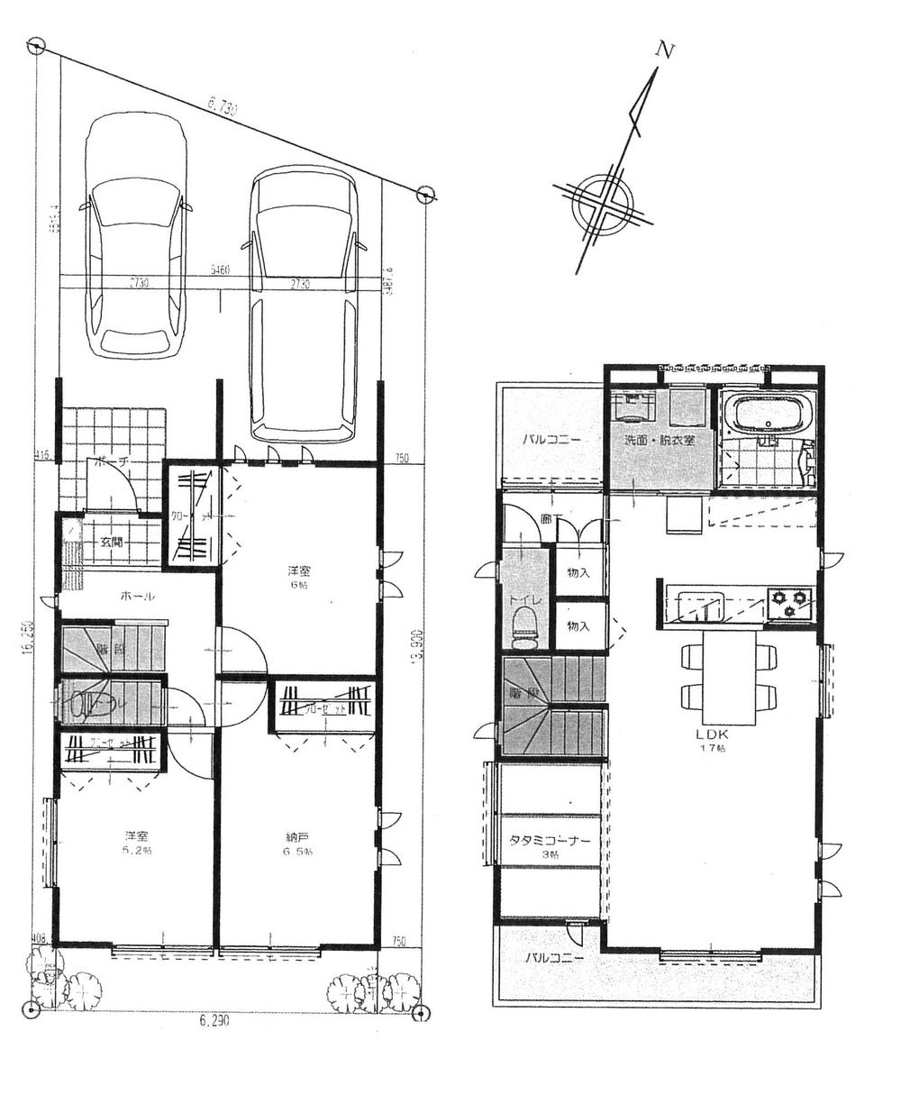Building plan example (floor plan). Building plan Example (1) 3LDK, Land price 43,800,000 yen, Land area 95 sq m , Building price 15 million yen, Building area 91.08 sq m