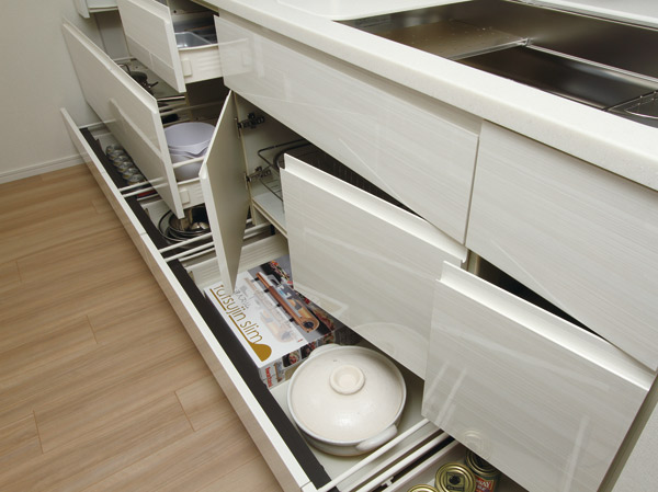 Kitchen.  [Under the sink storage] Was a combination of the storage of the door open and the slide housed thought the storage efficiency.