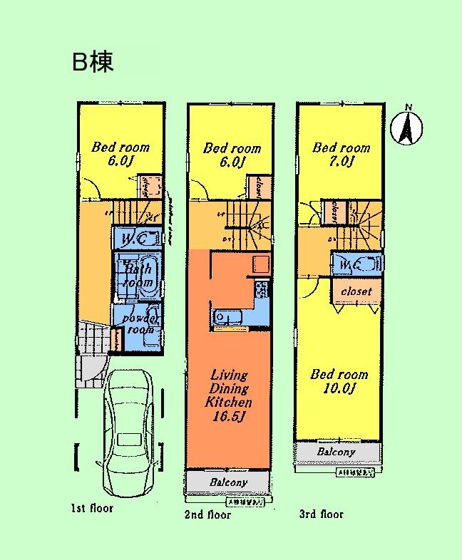 Floor plan. (B Building), Price 43,800,000 yen, 4LDK, Land area 68.18 sq m , Building area 121.95 sq m