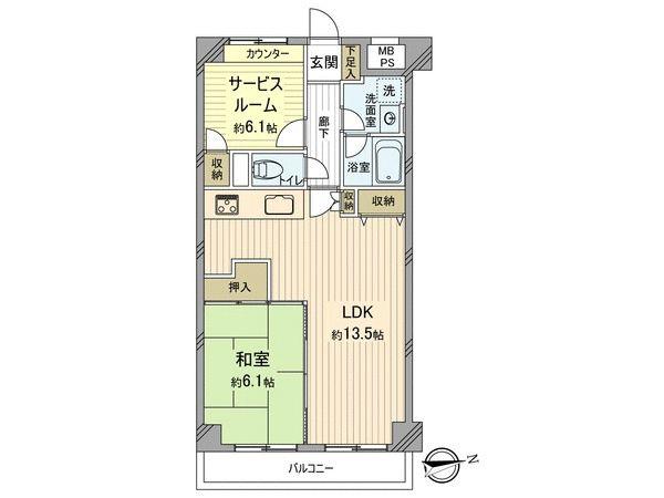 Floor plan. 1LDK+S, Price 21.5 million yen, Footprint 54 sq m , Balcony area is 5.08 sq m Floor.