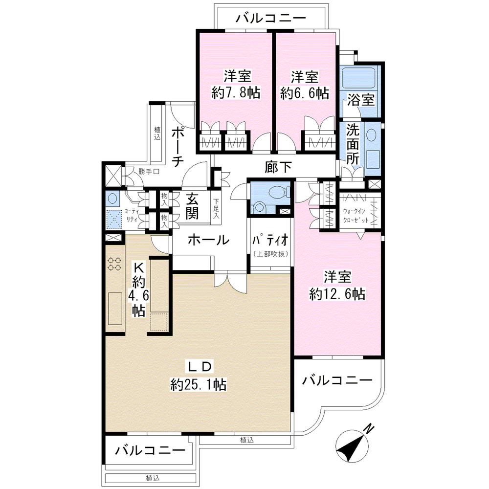 Floor plan. 3LDK, Price 40,800,000 yen, Footprint 135.11 sq m , Balcony area 18.06 sq m