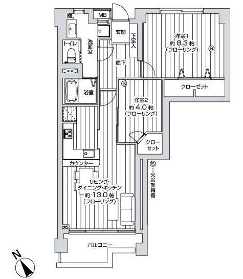 Floor plan. 2LDK, Price 16.4 million yen, Occupied area 61.49 sq m , Balcony area 3.92 sq m per day ・ Ventilation good southwestward dwelling unit