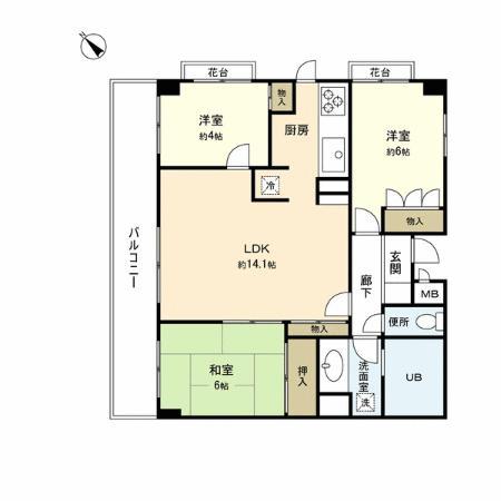 Floor plan. 3LDK, Price 16.8 million yen, Occupied area 66.48 sq m , Balcony area 10.8 sq m 3LDK