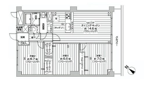 Floor plan. 3LDK, Price 33,800,000 yen, Footprint 75.6 sq m , Balcony area 8.64 sq m