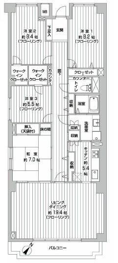 Floor plan. 4LDK, Price 45,800,000 yen, Footprint 127.38 sq m , Balcony area 8.7 sq m