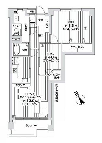 Floor plan. 2LDK, Price 16.4 million yen, Occupied area 61.49 sq m , Balcony area 3.92 sq m