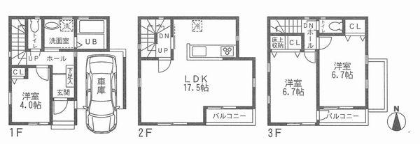 Floor plan. (B Building), Price 37,960,000 yen, 3LDK, Land area 51 sq m , Building area 98.53 sq m
