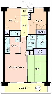 Floor plan. 3LDK, Price 21,800,000 yen, Occupied area 55.29 sq m , Balcony area 7.41 sq m