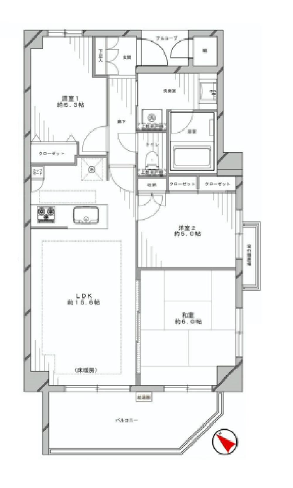 Floor plan. 3LDK, Price 34,800,000 yen, Footprint 71.6 sq m , Balcony area 10.54 sq m