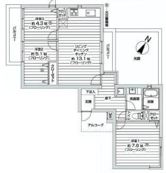 Floor plan. 3LDK, Price 33,900,000 yen, Occupied area 68.78 sq m , Balcony area 8.46 sq m