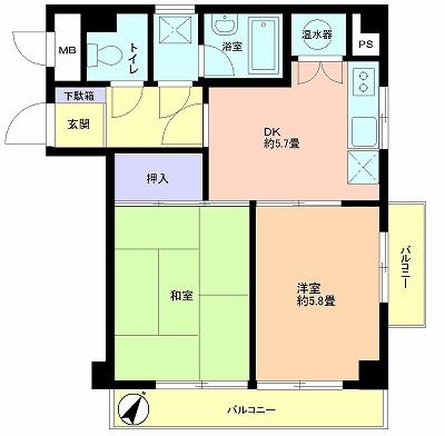 Floor plan. 2DK, Price 15.8 million yen, Occupied area 42.92 sq m , Balcony area 7.5 sq m