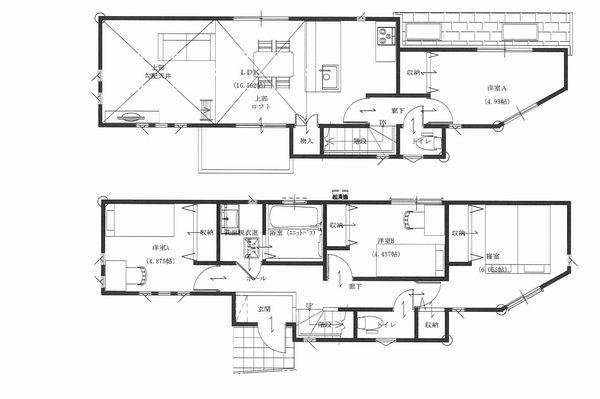 Floor plan. (1 Building), Price 48,958,000 yen, 4LDK, Land area 80.12 sq m , Building area 88.69 sq m