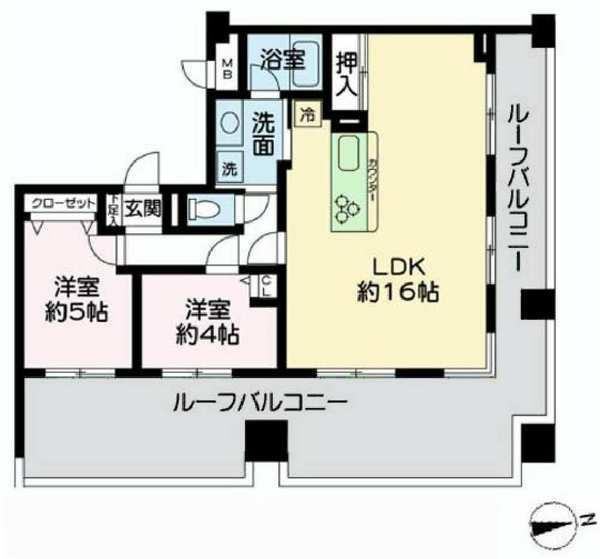 Floor plan. 2LDK, Price 36,200,000 yen, Occupied area 61.98 sq m