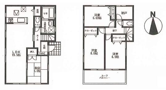 Floor plan. 58,800,000 yen, 4LDK, Land area 140.67 sq m , Building area 107.64 sq m Floor