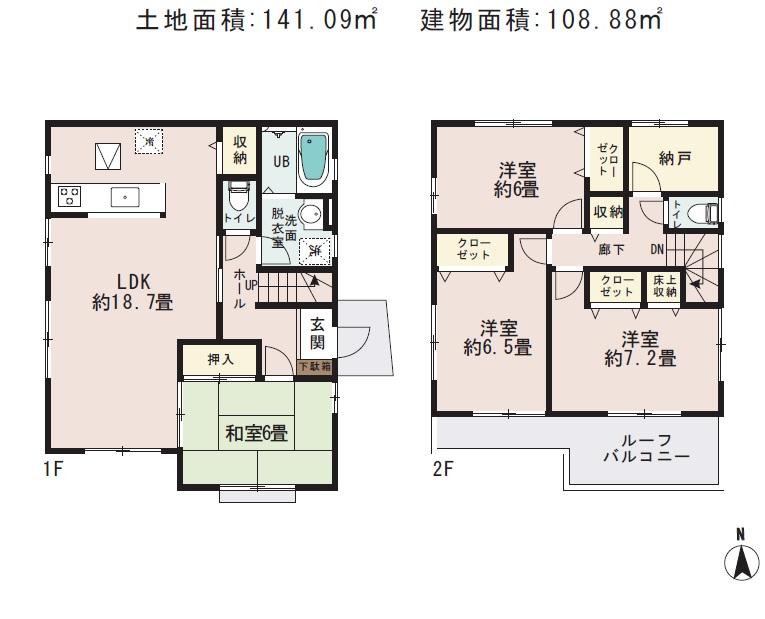 Floor plan. (1), Price 62,800,000 yen, 4LDK+S, Land area 141.09 sq m , Building area 108.88 sq m