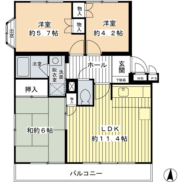 Floor plan. 3LDK, Price 15.8 million yen, Footprint 60.3 sq m , Balcony area 7.5 sq m southwest angle room, Good per yang