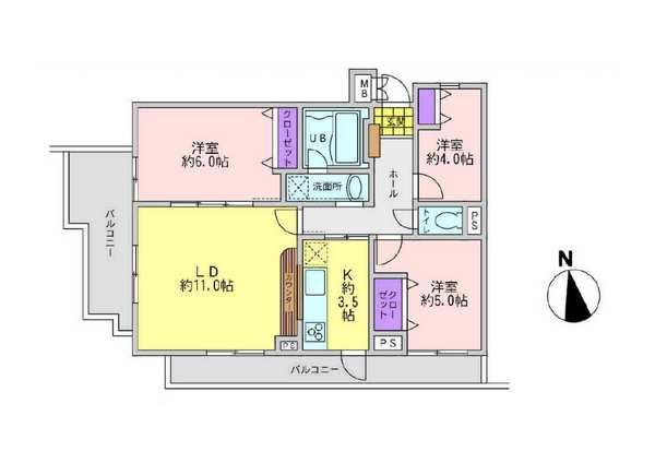 Floor plan. 3LDK, Price 27.3 million yen, Footprint 66.9 sq m , Balcony area 14.28 sq m