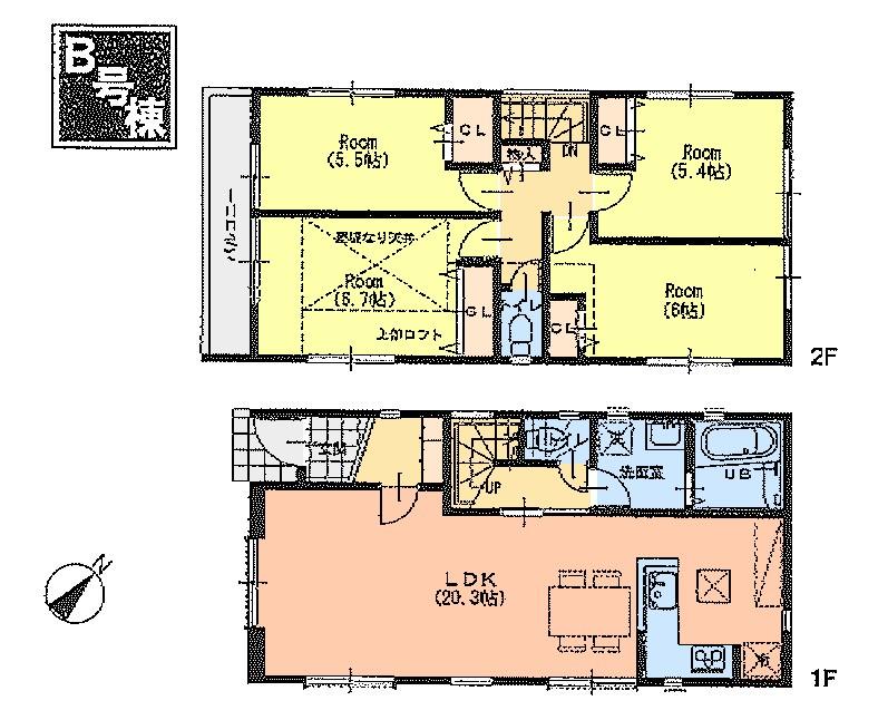 Floor plan. (B Building), Price 62,800,000 yen, 4LDK, Land area 125.37 sq m , Building area 98.95 sq m