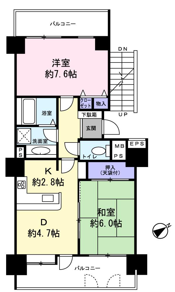 Floor plan. 2DK, Price 21 million yen, Occupied area 53.22 sq m , Balcony area 14.78 sq m