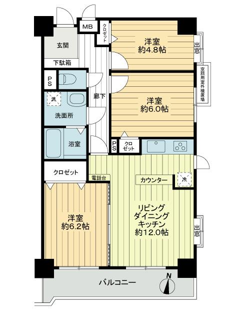 Floor plan. 3LDK, Price 26,900,000 yen, Occupied area 65.03 sq m , Balcony area 7.65 sq m