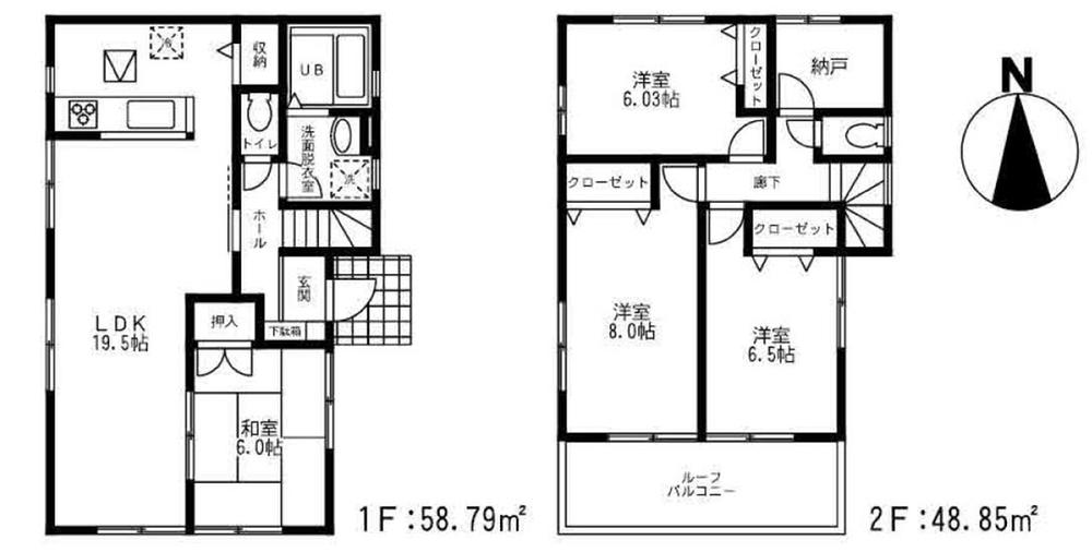 Floor plan. (Building 2), Price 58,800,000 yen, 4LDK+S, Land area 140.67 sq m , Building area 107.64 sq m