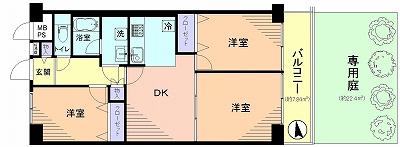 Floor plan. 3DK, Price 21,800,000 yen, Footprint 61.6 sq m , Balcony area 7.84 sq m