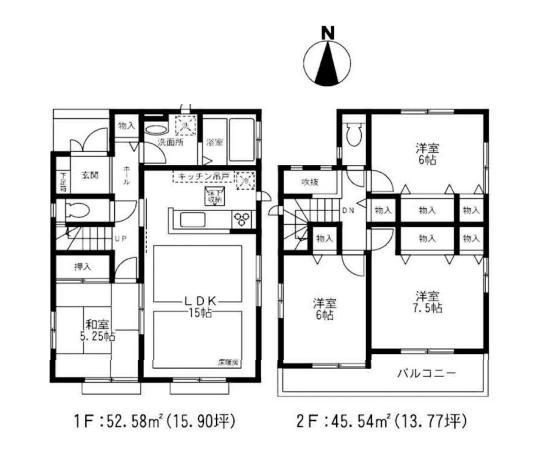 Floor plan. (1 Building), Price 59,800,000 yen, 4LDK, Land area 145.81 sq m , Building area 98.12 sq m