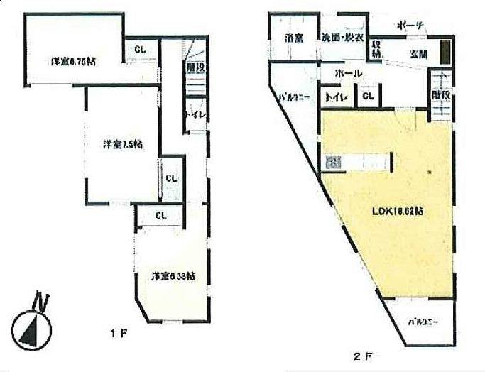 Floor plan. 49,800,000 yen, 3LDK, Land area 100.54 sq m , Building area 98.54 sq m Floor