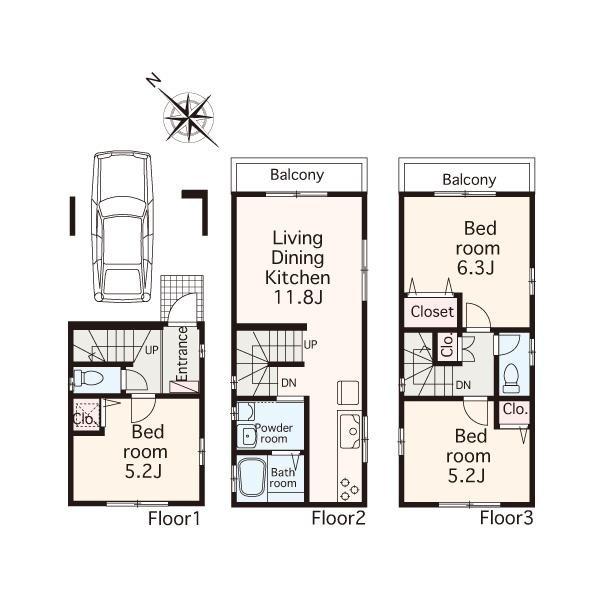 Floor plan. 31,800,000 yen, 3LDK, Land area 45.22 sq m , Building area 84.55 sq m
