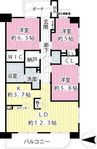 Floor plan. 3LDK + S (storeroom), Price 36,800,000 yen, Occupied area 76.03 sq m , Balcony area 10.19 sq m