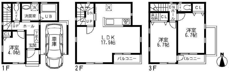 Floor plan. (B Building), Price 37,960,000 yen, 3LDK, Land area 51 sq m , Building area 98.53 sq m