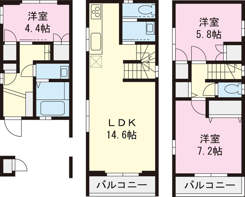 Floor plan. (A Building), Price 39,800,000 yen, 3LDK, Land area 50.93 sq m , Building area 83.45 sq m