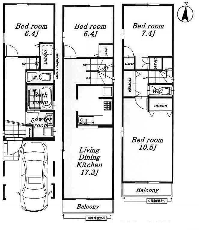 Floor plan. (C Building), Price 41,800,000 yen, 4LDK, Land area 71.85 sq m , Building area 128.05 sq m