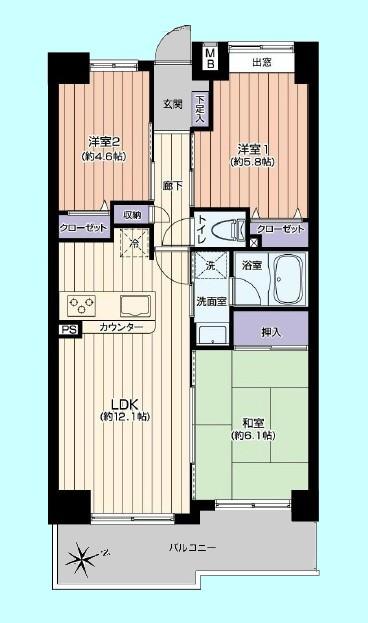 Floor plan. 3LDK, Price 27,800,000 yen, Footprint 59.3 sq m , Balcony area 8.77 sq m