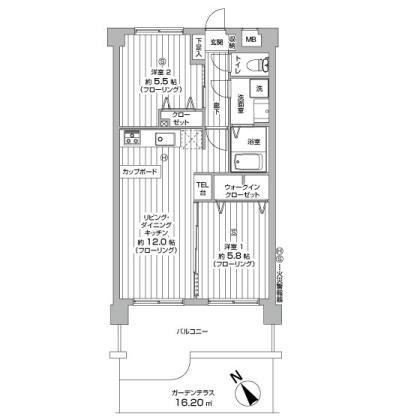 Floor plan. 2LDK, Price 24,900,000 yen, Footprint 51.3 sq m , Balcony area 9.72 sq m Floor
