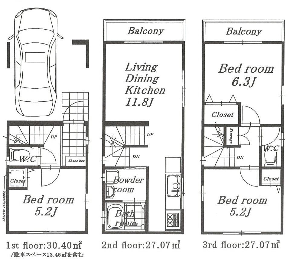 Floor plan. 31,800,000 yen, 3LDK, Land area 45.22 sq m , Building area 84.55 sq m
