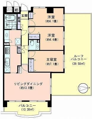 Floor plan. 3LDK, Price 27,800,000 yen, Occupied area 82.04 sq m , Floor plan of the balcony area 13.38 sq m wide with a roof balcony