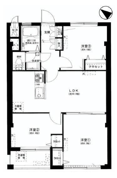 Floor plan. 3LDK, Price 16,900,000 yen, Occupied area 55.69 sq m , Balcony area 2.9 sq m