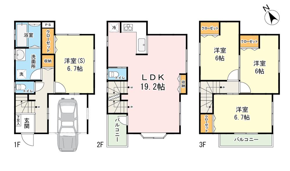 Floor plan. (B Building), Price 50,800,000 yen, 4LDK, Land area 69.08 sq m , Building area 115.41 sq m