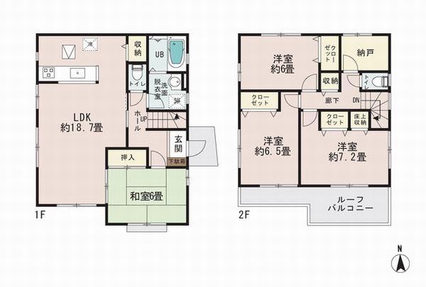 Floor plan. (1 Building), Price 58,800,000 yen, 4LDK+S, Land area 141.09 sq m , Building area 108.88 sq m